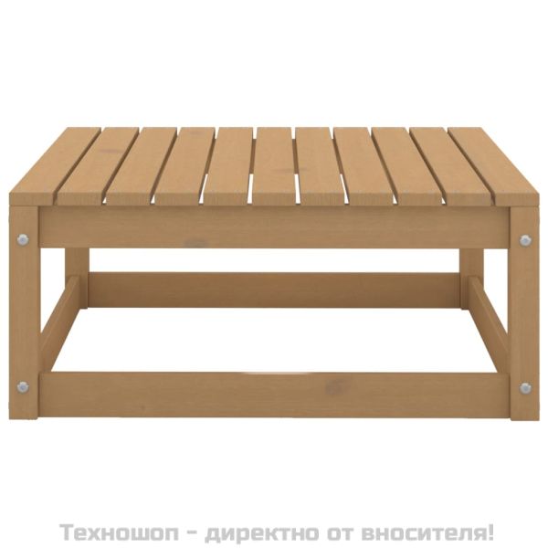 Градинска табуретка с меденокафява възглавница, бор масив