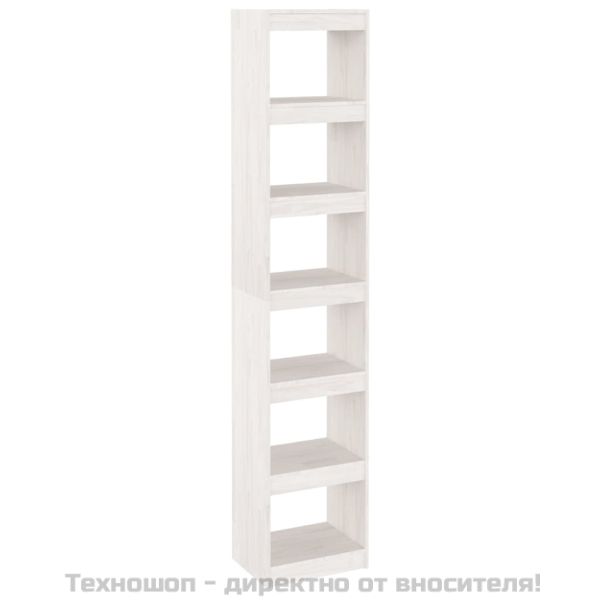 Библиотека/разделител за стая, бяла, 40x30x199 см, бор масив