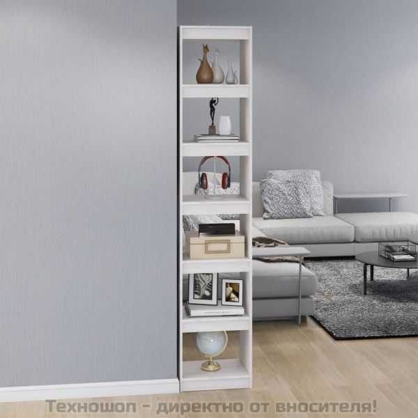 Библиотека/разделител за стая, бяла, 40x30x199 см, бор масив