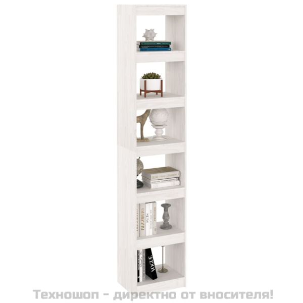 Библиотека/разделител за стая, бяла, 40x30x199 см, бор масив