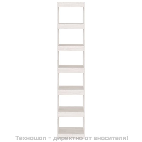 Библиотека/разделител за стая, бяла, 40x30x199 см, бор масив