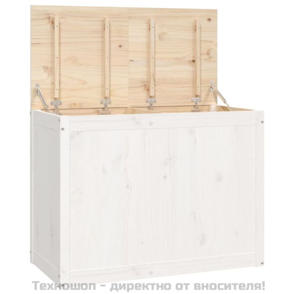 Кутия за пране, бяла, 88,5x44x66 см, борово дърво масив