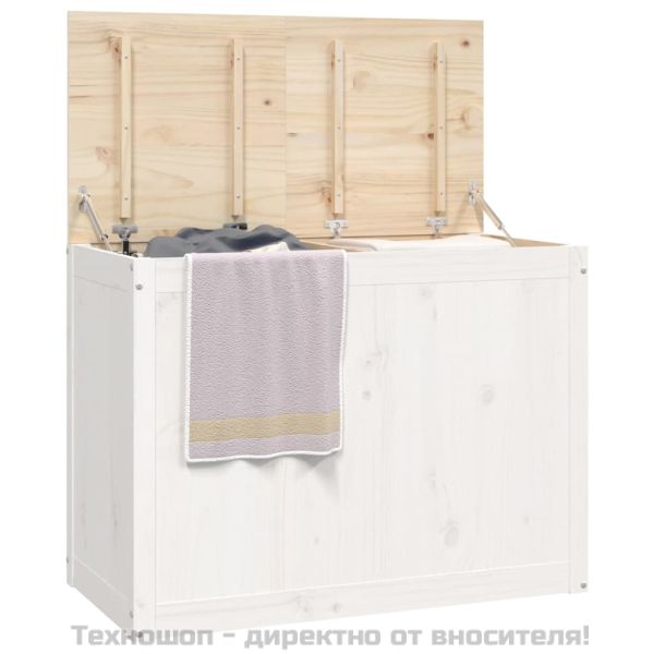 Кутия за пране, бяла, 88,5x44x66 см, борово дърво масив