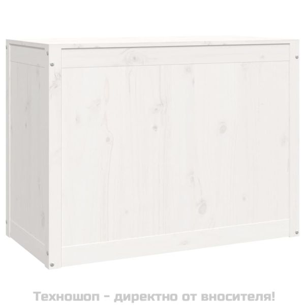 Кутия за пране, бяла, 88,5x44x66 см, борово дърво масив
