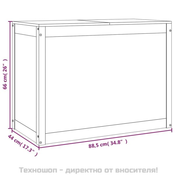Кутия за пране, бяла, 88,5x44x66 см, борово дърво масив