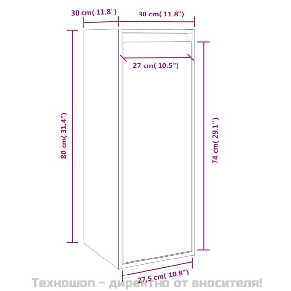 Стенен шкаф, бял, 30x30x80 см, борово дърво масив
