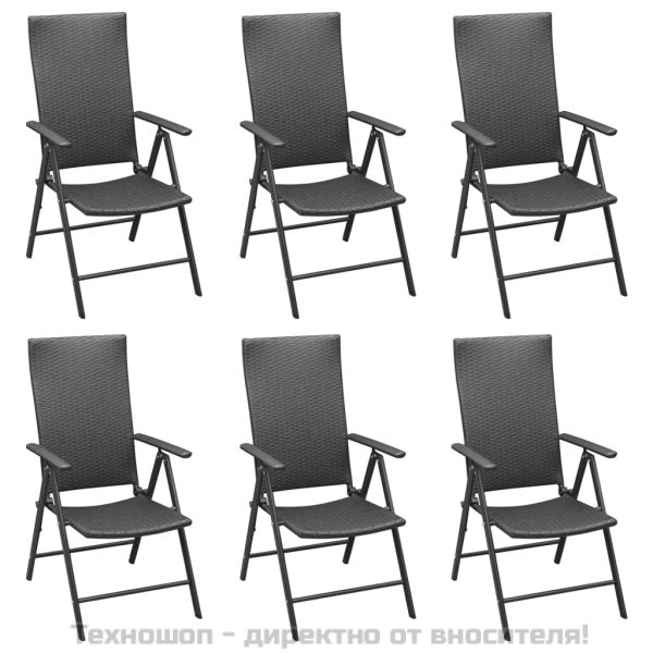 Градински трапезен комплект от 7 части, черно, полиратан