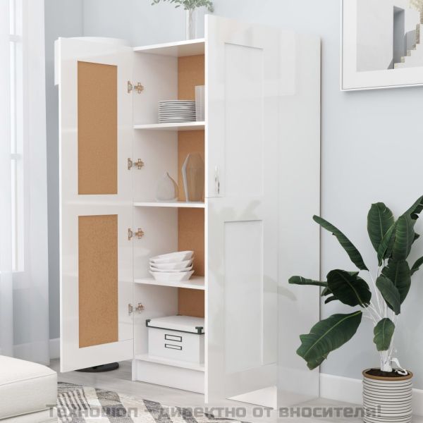 Библиотека, бял гланц, 82,5x30,5x150 см, ПДЧ