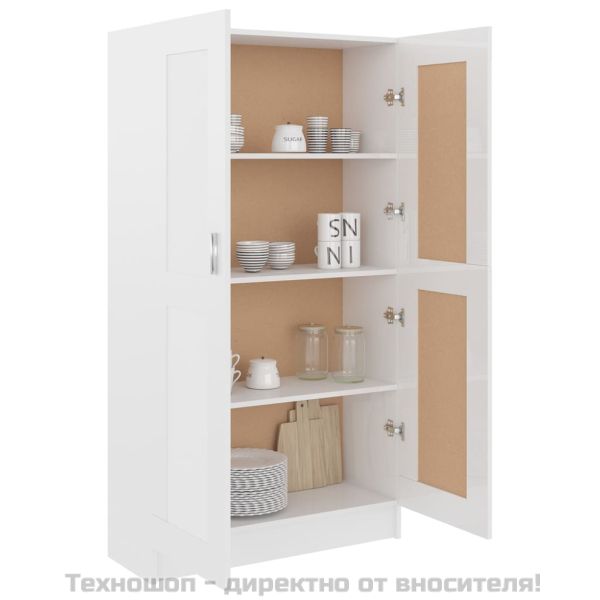 Библиотека, бял гланц, 82,5x30,5x150 см, ПДЧ