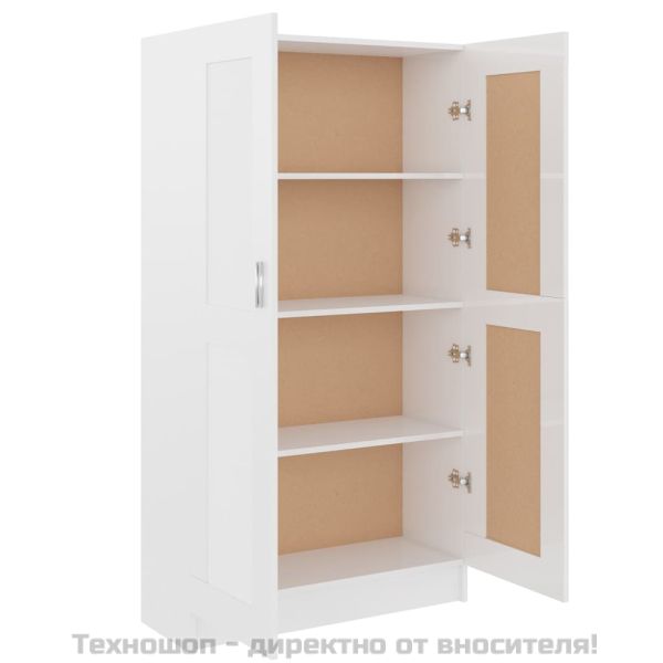 Библиотека, бял гланц, 82,5x30,5x150 см, ПДЧ