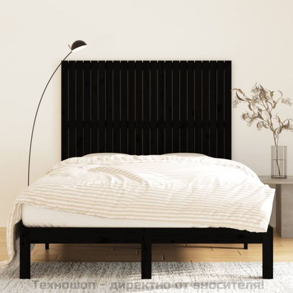 Стенна табла за спалня черна, 146,5x3x110см, борово дърво масив