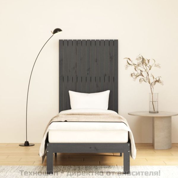 Стенна табла за спалня, сива, 82,5x3x110 см, борово дърво масив