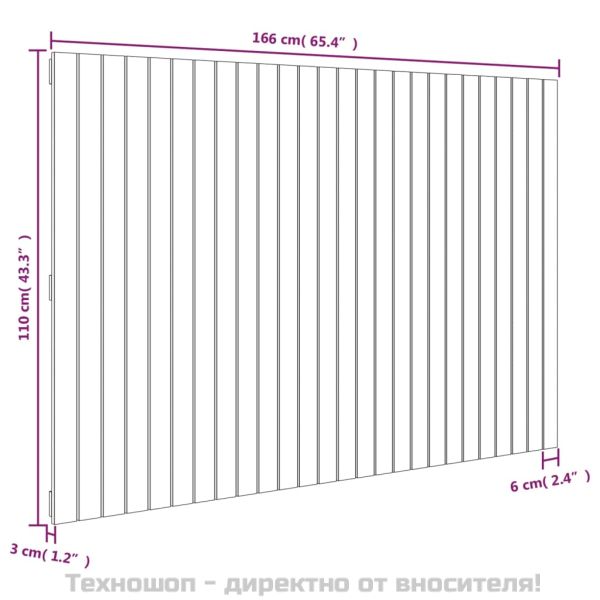 Стенна табла за спалня, сива, 166x3x110 см, борово дърво масив