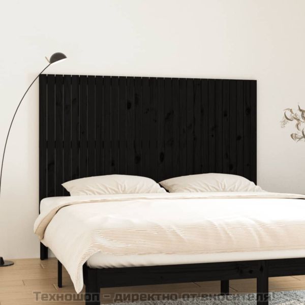 Стенна табла за спалня, черна, 185x3x110 см, борово дърво масив