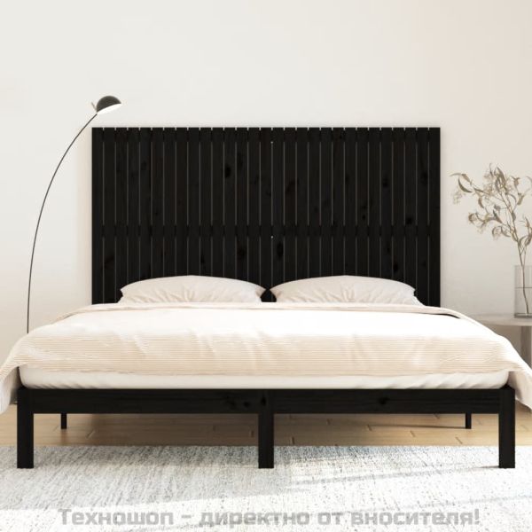 Стенна табла за спалня, черна, 185x3x110 см, борово дърво масив