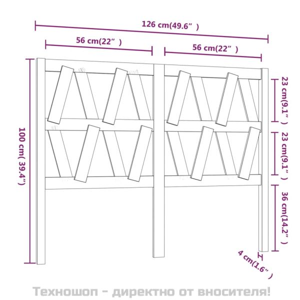 Горна табла за легло, сива, 126x4x100 см, бор масив