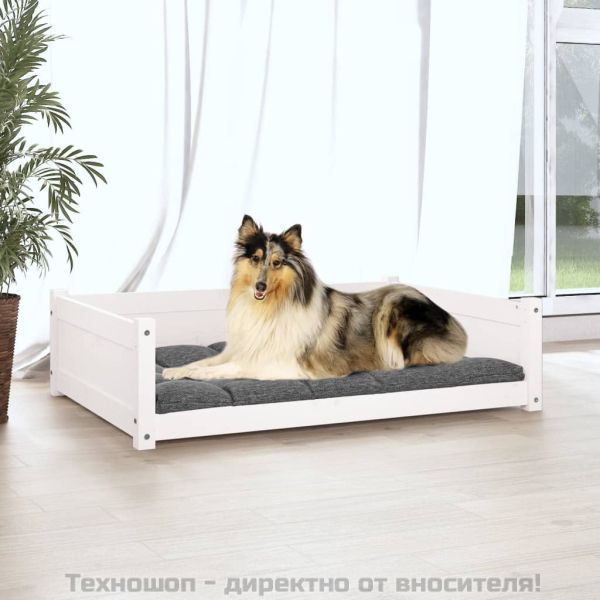 Кучешко легло, бяло, 95,5x65,5x28 см, борова дървесина масив