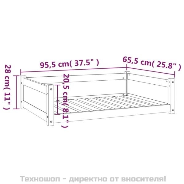 Кучешко легло, бяло, 95,5x65,5x28 см, борова дървесина масив