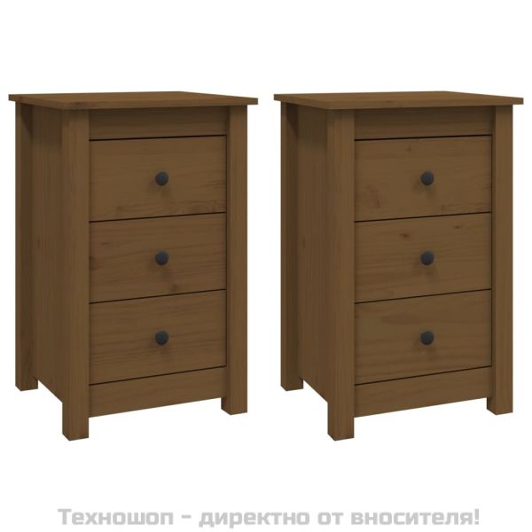 Нощни шкафчета, 2 бр, меденокафяви, 40x35x61,5 см, бор масив