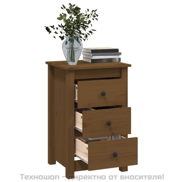 Нощни шкафчета, 2 бр, меденокафяви, 40x35x61,5 см, бор масив