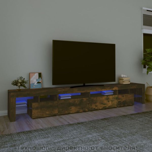 ТВ шкаф с LED осветление, опушен дъб, 260x36,5x40 см