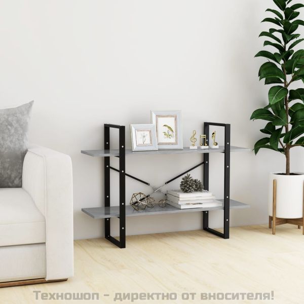 2-етажна библиотека, бетонно сив, 100x30x70 см, инженерно дърво