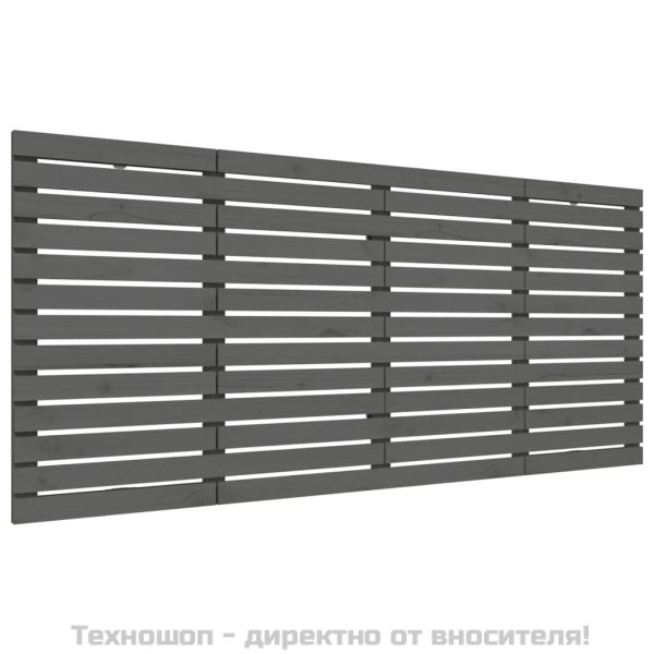 Стенна табла за спалня, сива, 206x3x91,5 см, борово дърво масив