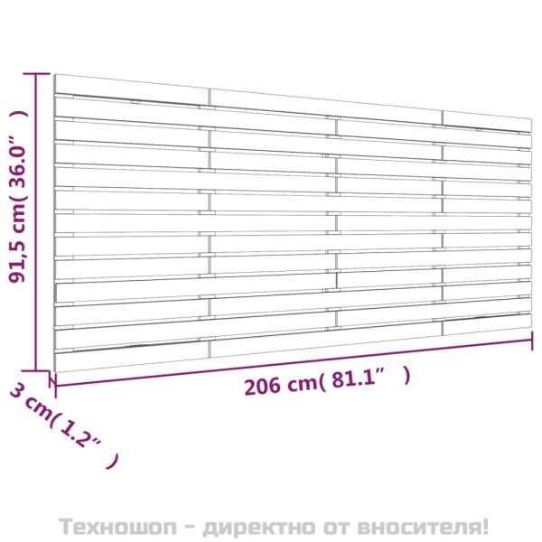 Стенна табла за спалня, сива, 206x3x91,5 см, борово дърво масив