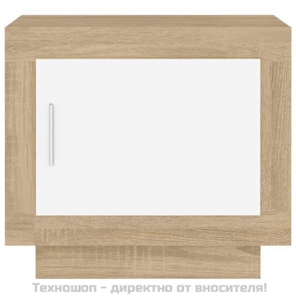 Кафе маса, бяло и дъб сонома, 51x50x45 см, инженерно дърво