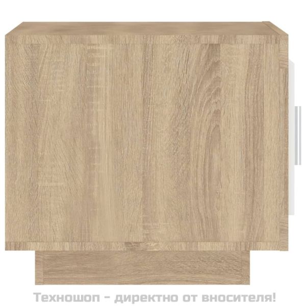 Кафе маса, бяло и дъб сонома, 51x50x45 см, инженерно дърво