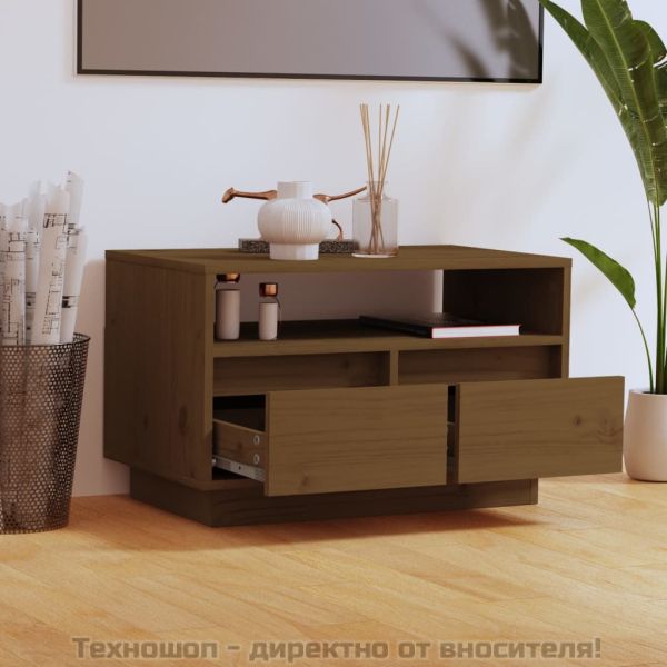 ТВ шкаф, меденокафяв, 60x35x37 см, бор масив