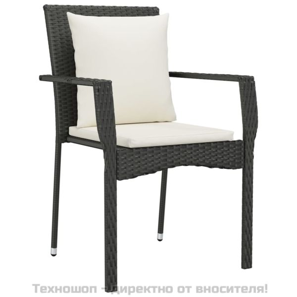 Градински столове с възглавници, 4 бр, полиратан, черни