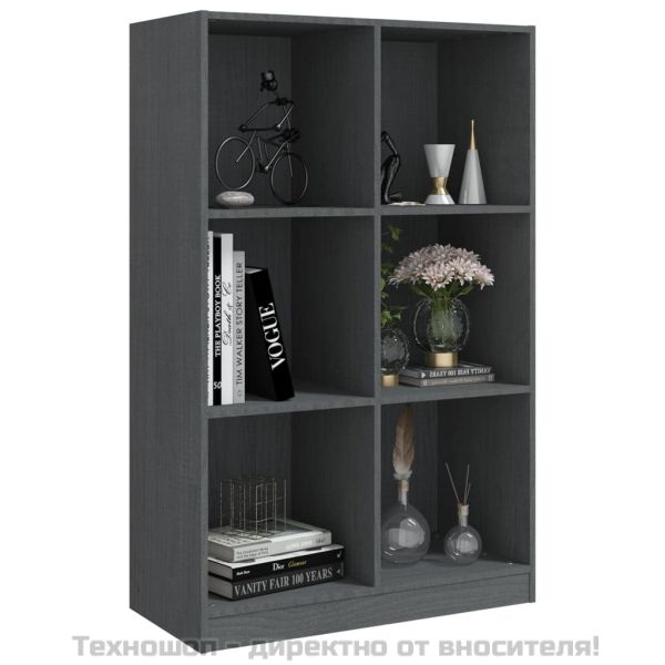 Библиотека, сива, 70x33x110 см, борово дърво масив