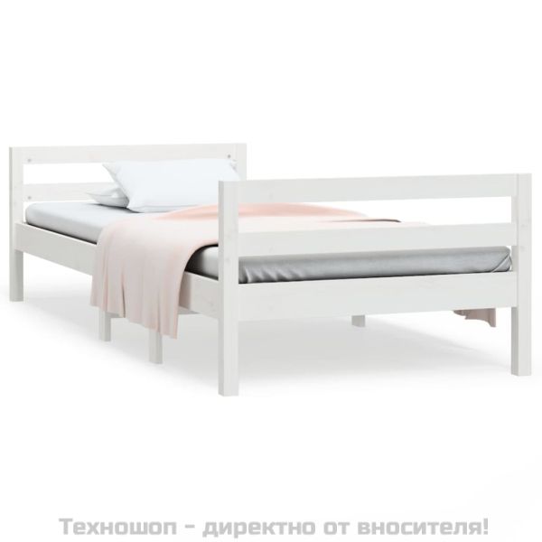 Рамка за легло без матрак, бял, 90x200 см, бор масив