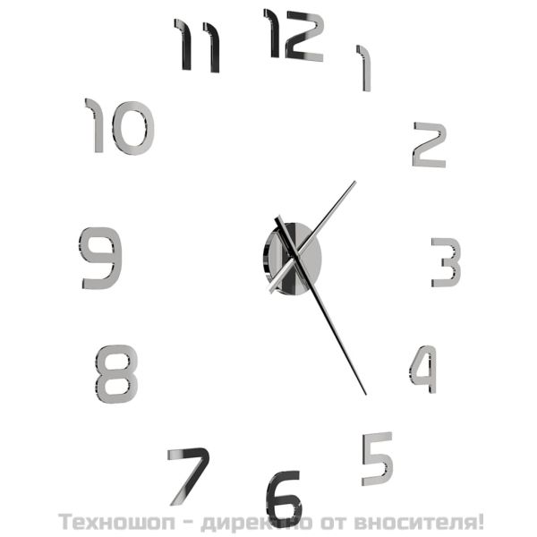 3D стенен часовник, модерен дизайн, 100 см, XXL, сребрист