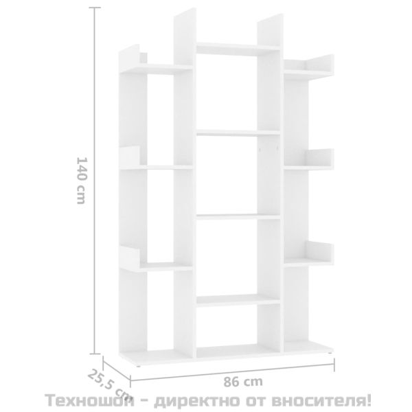 Шкаф библиотека, бял, 86x25,5x140 см, инженерно дърво