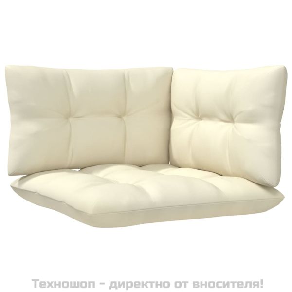 Градински комплект от 3 части с кремави възглавници бор масив