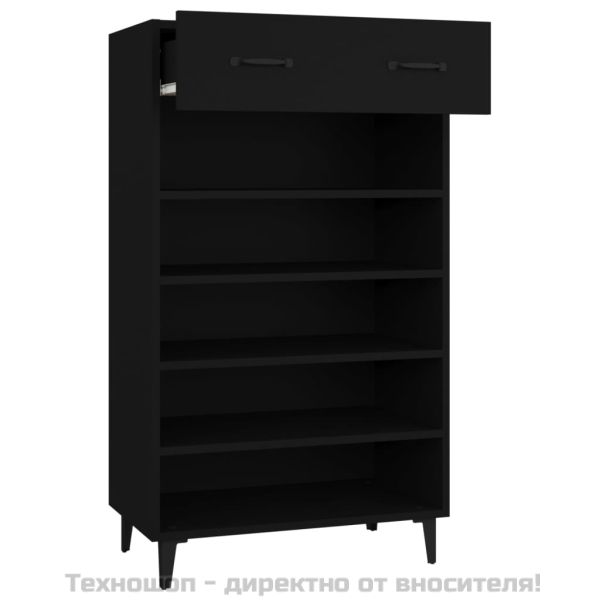 Шкаф за обувки, черен, 60x35x105 см, инженерно дърво