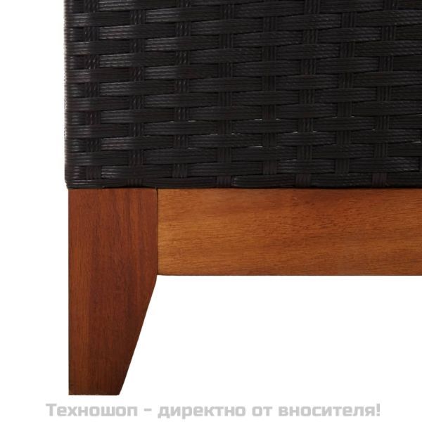 Шезлонг, полиратан и акация масив, черен