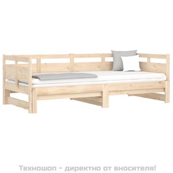 Разтегателна кушетка, борово дърво масив, 2x(90x200) см
