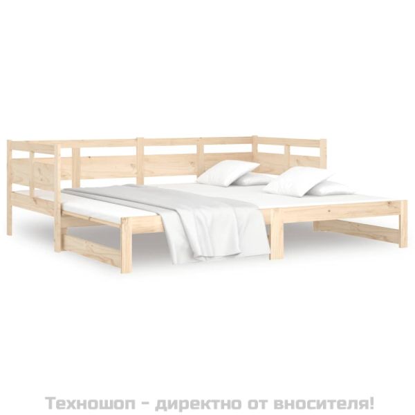 Разтегателна кушетка, борово дърво масив, 2x(90x200) см