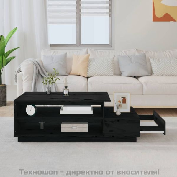 Кафе маса, черна, 120x50x40,5 см, борово дърво масив