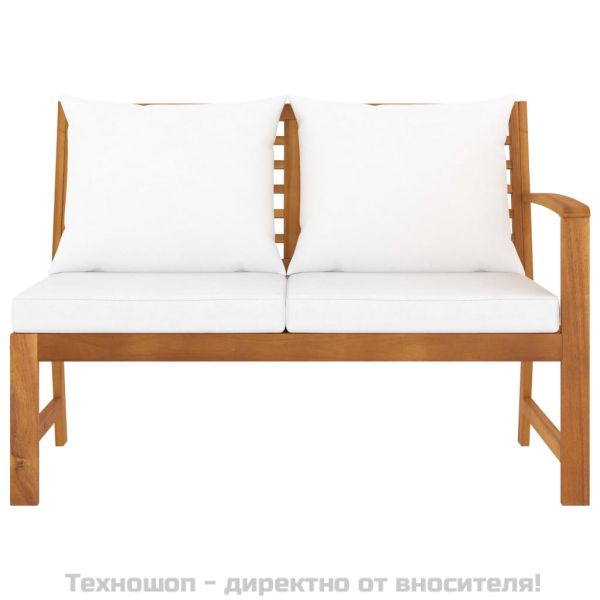 Градинска пейка 114,5 см с кремава възглавница, акация масив