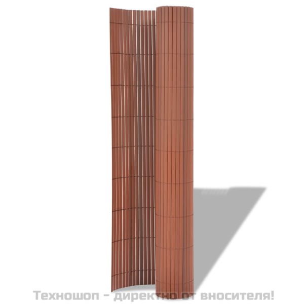 Двустранна градинска ограда, PVC, 90x500 см, кафява