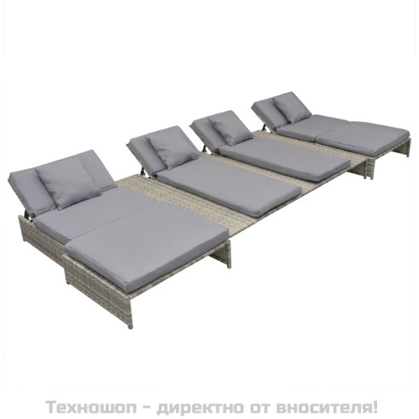 Градински комплект с възглавници, 5 части, полиратан, сив