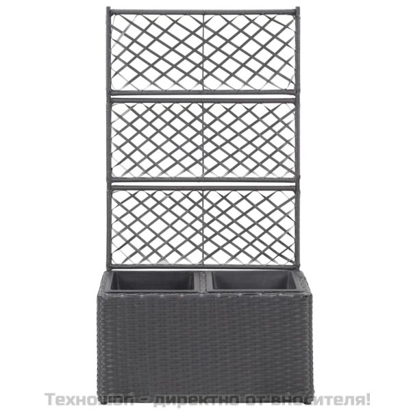 Пергола висока леха с 2 саксии, 58x30x107 см, полиратан, черна