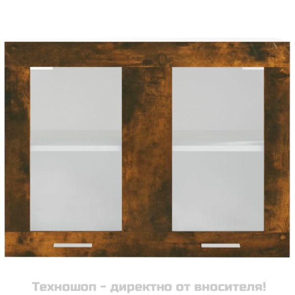 Висящ стъклен шкаф "Lyon", опушен дъб, 80x31x60 см, инженерно дърво