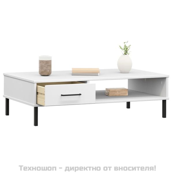 Кафе маса с метални крака бяла бор масив OSLO