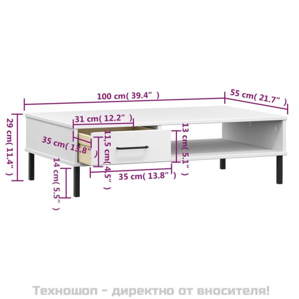 Кафе маса с метални крака бяла бор масив OSLO