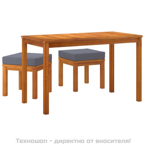 Градински трапезен комплект 3 части с възглавници акация масив